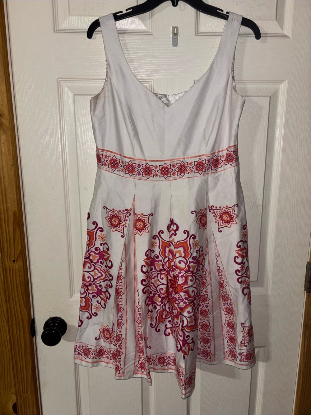 Studio I White Sleeveless Mini Dress with Pink & Orange Medallion Print